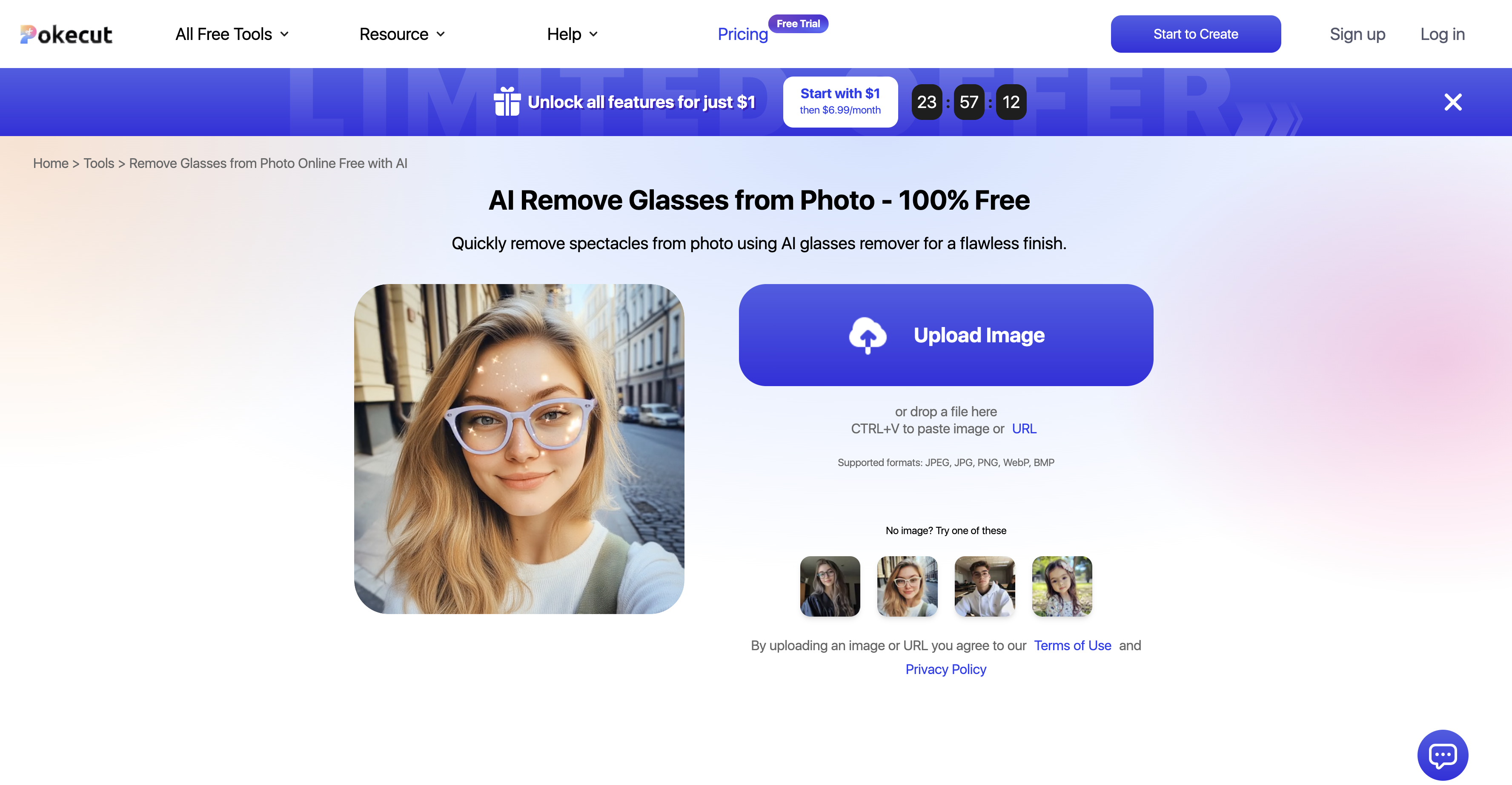 Remove Glasses from Photo Online Free with AI | Pokecut - AItrendytools